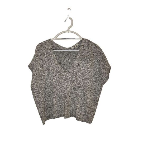 Madewell Grey / Black Marled Knit V Neck Cropped Top Sweater Tee Size S Winter - Picture 4 of 7